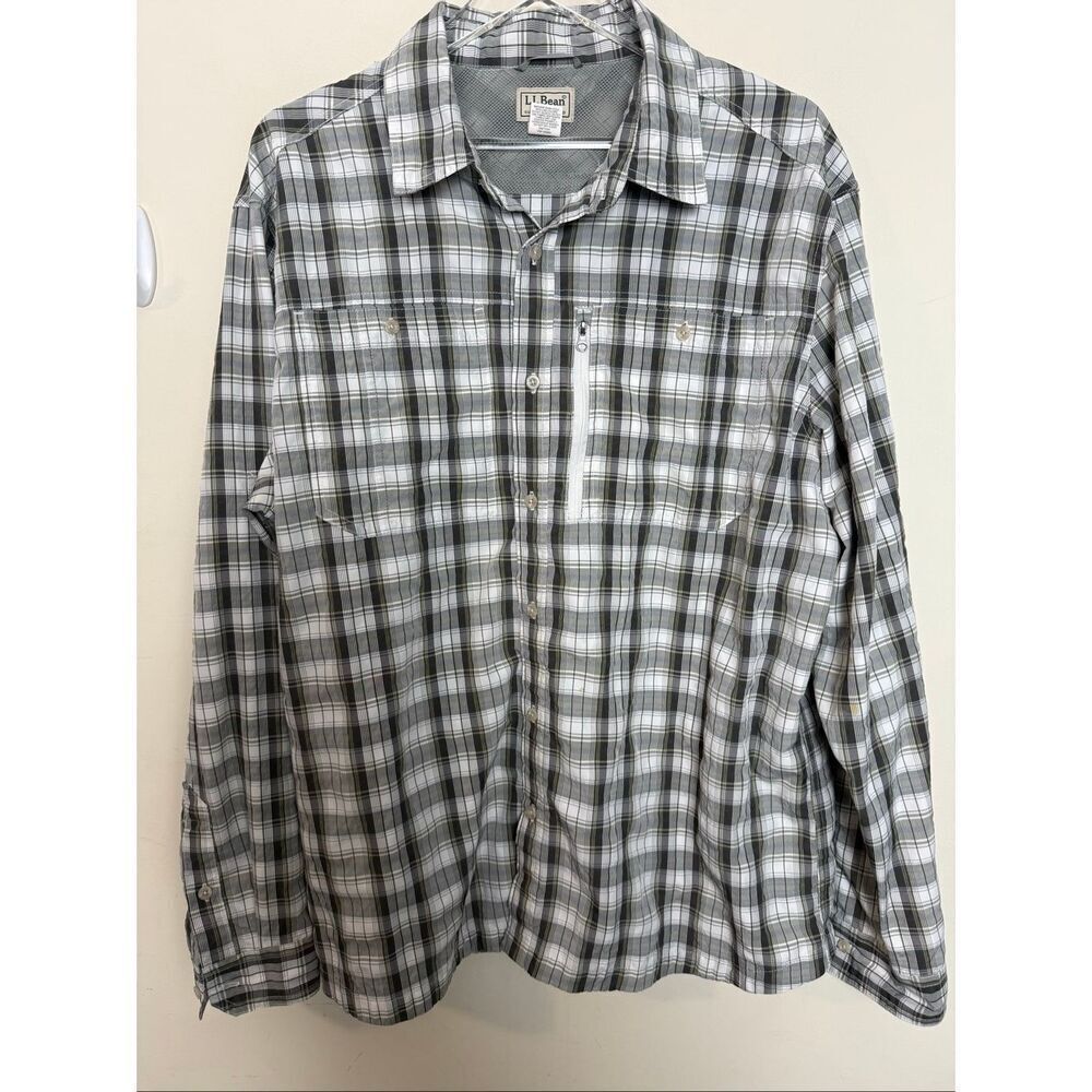 L.L. Bean Men’s Wrinkle-Free Kennebunk Sport Shirt Traditional Fit Check XL Gray